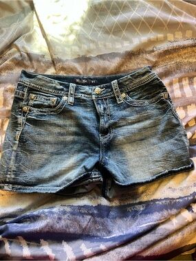 Miss Me Distressed Dark Blue Denim Jean Shorts
